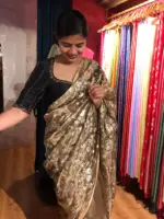 Metallic Tissue Silk Saree highlighted with Floral Embroidery - Image 8