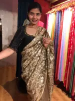 Metallic Tissue Silk Saree highlighted with Floral Embroidery - Image 6