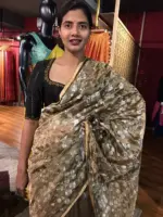 Metallic Tissue Silk Saree highlighted with Floral Embroidery - Image 2