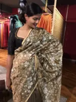 Metallic Tissue Silk Saree highlighted with Floral Embroidery - Image 4