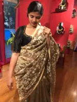 Metallic Tissue Silk Saree highlighted with Floral Embroidery - Image 5