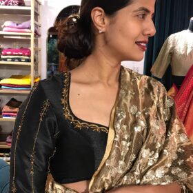 Black Hand Embroidered Raw Silk Blouse