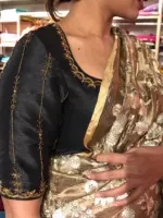 Black Hand Embroidered Raw Silk Blouse - Image 5