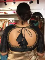 Black Hand Embroidered Raw Silk Blouse - Image 2