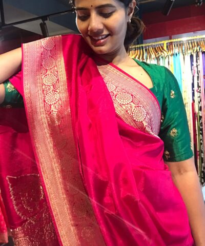 Pink Dola Silk Saree with Antique Zari Weaves