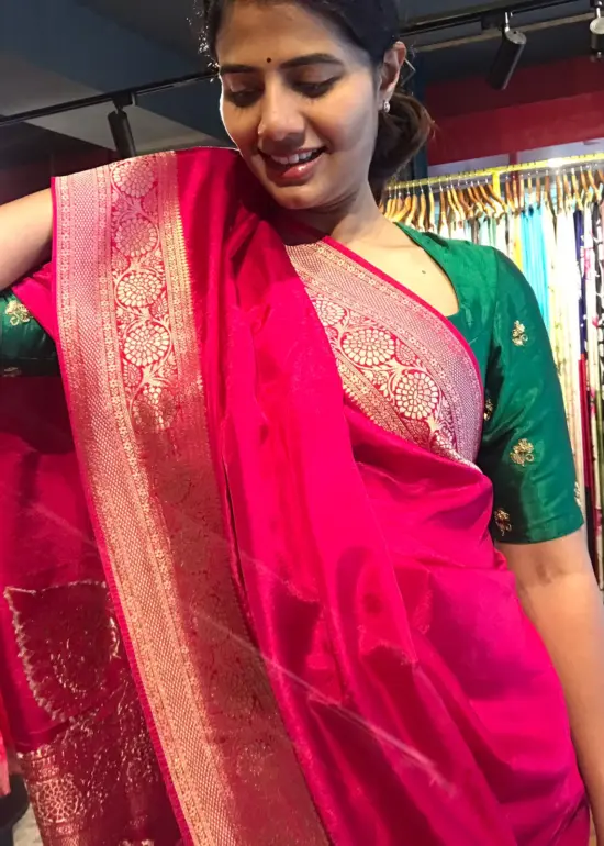 Pink Dola Silk Saree with Antique Zari Weaves