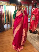 Pink Dola Silk Saree with Antique Zari Weaves - Image 2