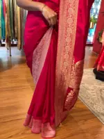 Pink Dola Silk Saree with Antique Zari Weaves - Image 5