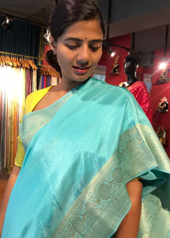 Blue Dola Silk Saree with Antique Zari Weaves