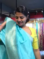 Blue Dola Silk Saree with Antique Zari Weaves - Image 5