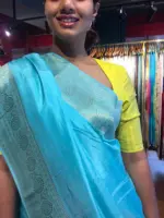 Blue Dola Silk Saree with Antique Zari Weaves - Image 3