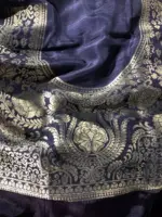 Blue Dola Silk Saree with Antique Zari Weaves - Image 2