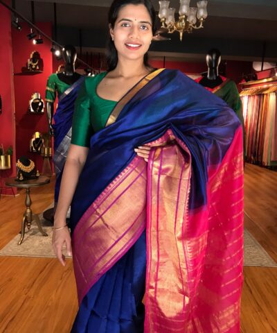 Royal Blue Mangalagiri Silk Saree with Kanchi Silk Border
