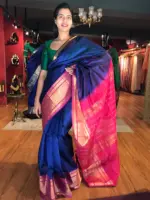 Royal Blue Mangalagiri Silk Saree with Kanchi Silk Border - Image 2