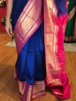 Royal Blue Mangalagiri Silk Saree with Kanchi Silk Border - Image 5