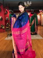 Royal Blue Mangalagiri Silk Saree with Kanchi Silk Border - Image 4