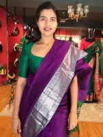 Magenta Purple Mangalagiri Silk Saree with Kanchi Silk Border - Image 5