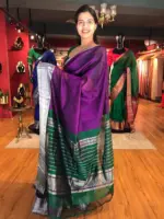 Magenta Purple Mangalagiri Silk Saree with Kanchi Silk Border - Image 3