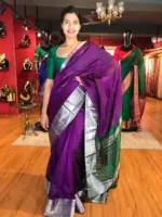 Magenta Purple Mangalagiri Silk Saree with Kanchi Silk Border - Image 2