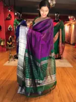 Magenta Purple Mangalagiri Silk Saree with Kanchi Silk Border - Image 4