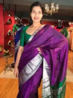 Magenta Purple Mangalagiri Silk Saree with Kanchi Silk Border