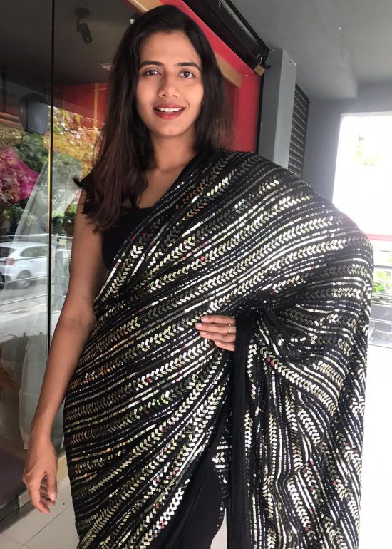 Black Embroidered Georgette Saree