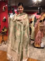 Sea Green Printed Tissue Silk Saree highlighted with Gold Piping (Copy) - Image 6