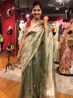 Sea Green Printed Tissue Silk Saree highlighted with Gold Piping (Copy) - Image 3