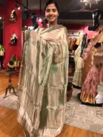 Sea Green Printed Tissue Silk Saree highlighted with Gold Piping (Copy) - Image 4