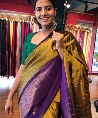 Mustard Kanjivaram Silk Saree with Handwoven Gold zari weaves