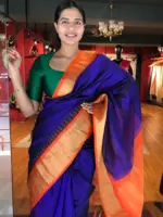 Royal Blue Mangalagiri Silk Saree with Kanchi Silk Border