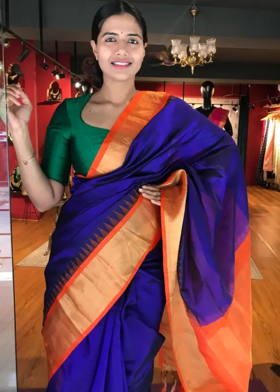 Royal Blue Mangalagiri Silk Saree with Kanchi Silk Border