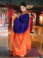 Royal Blue Mangalagiri Silk Saree with Kanchi Silk Border - Image 3