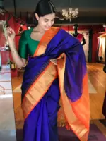 Royal Blue Mangalagiri Silk Saree with Kanchi Silk Border - Image 4