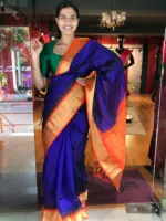 Royal Blue Mangalagiri Silk Saree with Kanchi Silk Border - Image 2