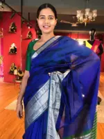 Royal Blue Mangalagiri Silk Saree with Kanchi Silk Border