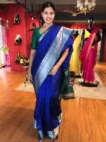 Royal Blue Mangalagiri Silk Saree with Kanchi Silk Border - Image 4