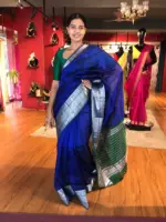 Royal Blue Mangalagiri Silk Saree with Kanchi Silk Border - Image 2
