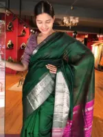 Hunter Green Mangalagiri Silk Saree with Kanchi Silk Border