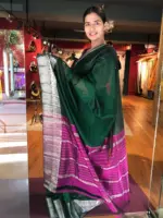 Hunter Green Mangalagiri Silk Saree with Kanchi Silk Border - Image 4