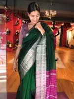 Hunter Green Mangalagiri Silk Saree with Kanchi Silk Border - Image 3