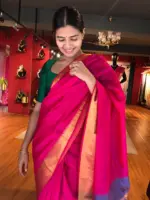Hot Pink Mangalagiri Silk Saree with Kanchi Silk Border
