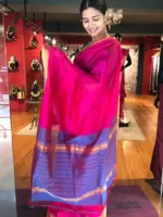 Hot Pink Mangalagiri Silk Saree with Kanchi Silk Border - Image 4