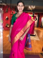 Hot Pink Mangalagiri Silk Saree with Kanchi Silk Border - Image 3