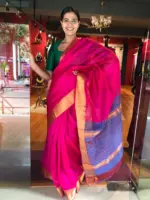 Hot Pink Mangalagiri Silk Saree with Kanchi Silk Border - Image 2