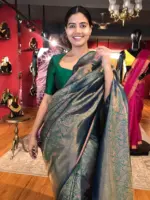 Hunter Green Banarasi Silk Saree with Beautiful Gold Zari Weaves