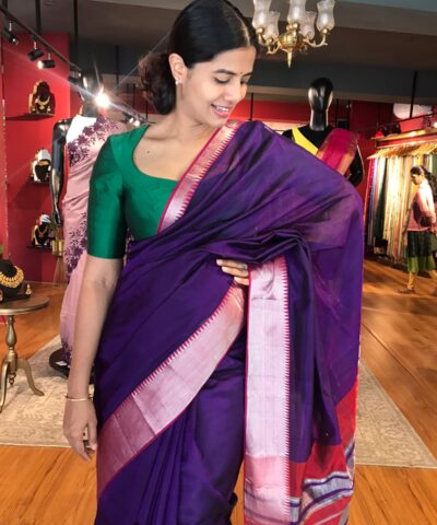 Purple Mangalagiri Silk Saree with Kanchi Silk Border