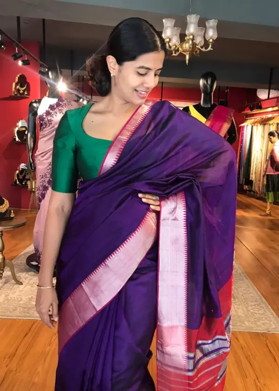 Purple Mangalagiri Silk Saree with Kanchi Silk Border