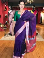 Purple Mangalagiri Silk Saree with Kanchi Silk Border - Image 2