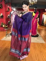 Purple Mangalagiri Silk Saree with Kanchi Silk Border - Image 6